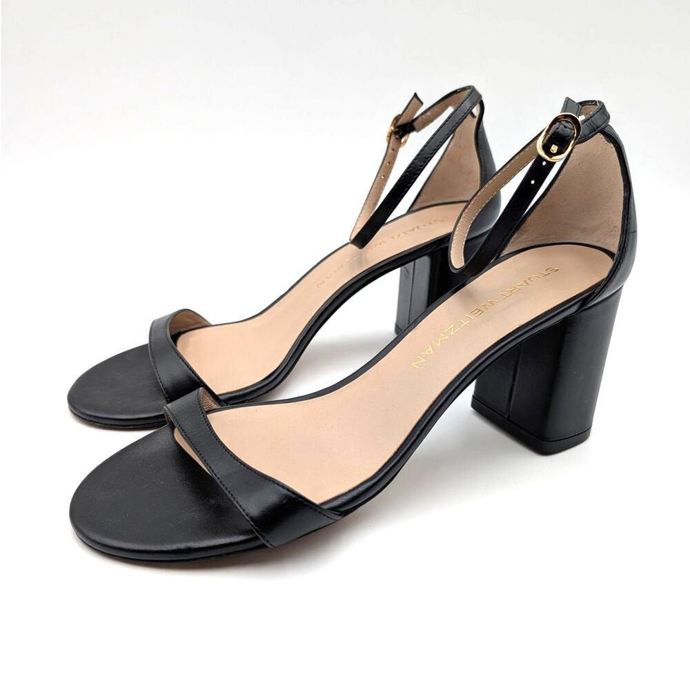 Stuart Weitzman Nudist Block 75 Heel Sandal Women's Black Size US8.5B EU39